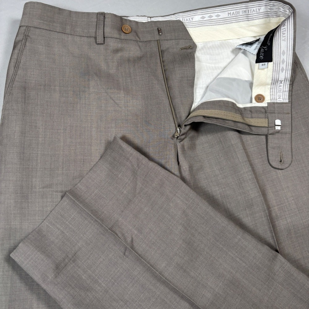 Linea Naturale Luxe Dress Pants Mens 33 Brown 100% Wool Made in Italy Flat Front